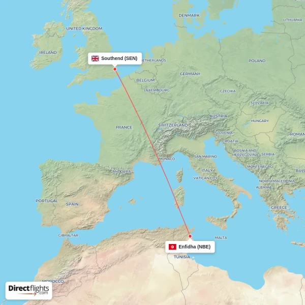 Enfidha - Southend direct flight map