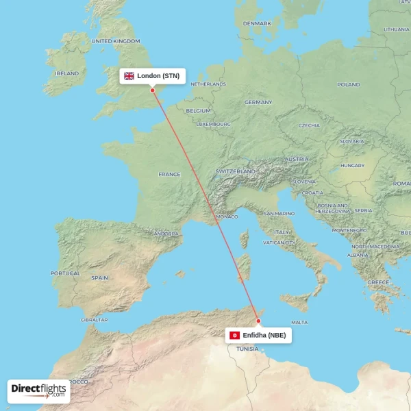 Enfidha - London direct flight map