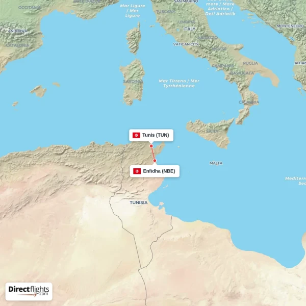 Enfidha - Tunis direct flight map