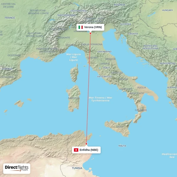 Enfidha - Verona direct flight map