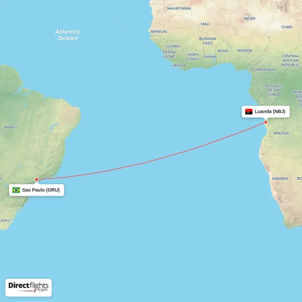 Luanda - Sao Paulo direct flight map