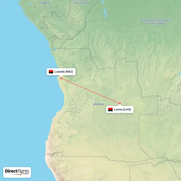 Luanda - Luena direct flight map