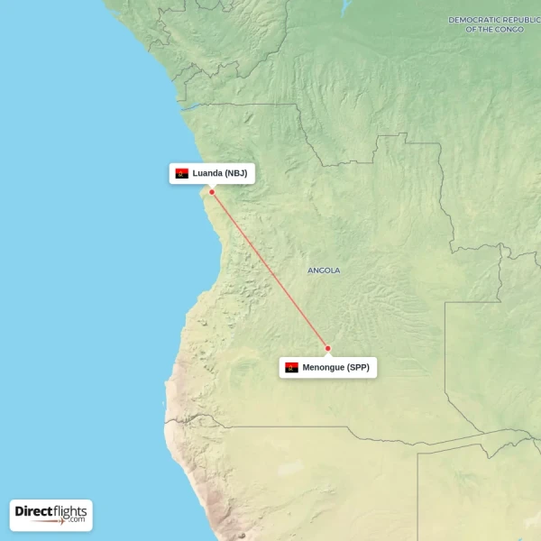 Luanda - Menongue direct flight map