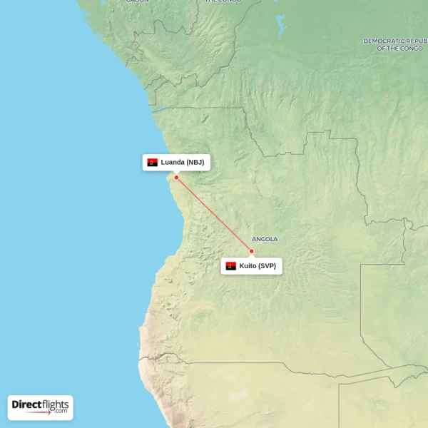 Luanda - Kuito direct flight map