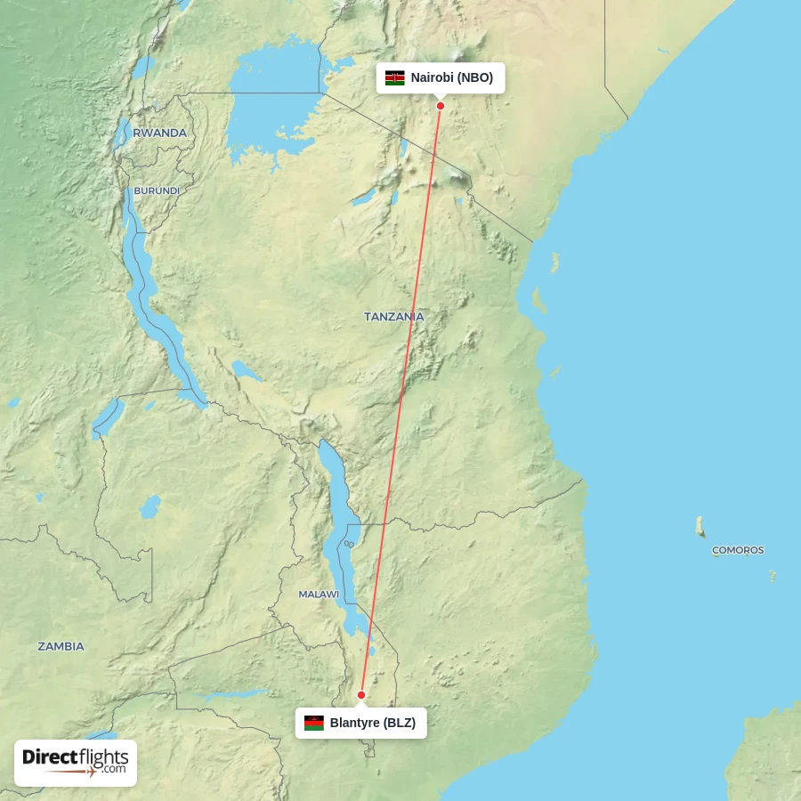 NBO - BLZ route map
