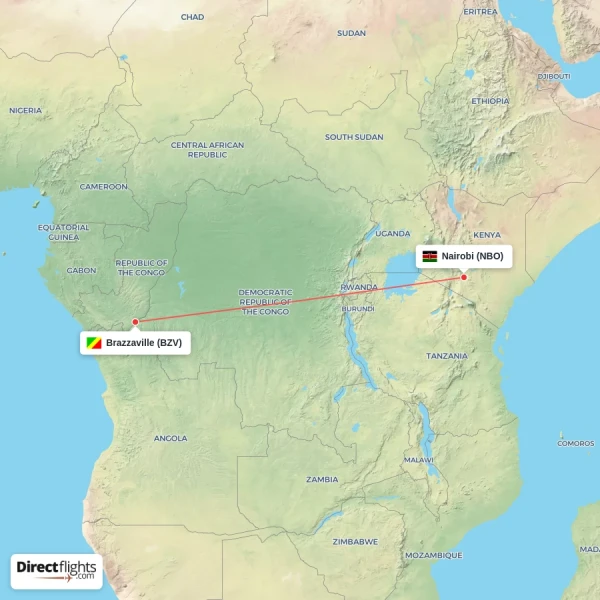 Nairobi - Brazzaville direct flight map