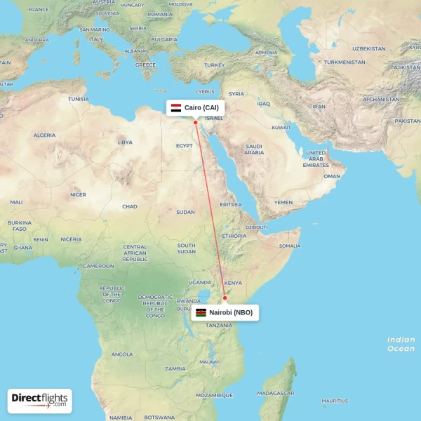 Nairobi - Cairo direct flight map