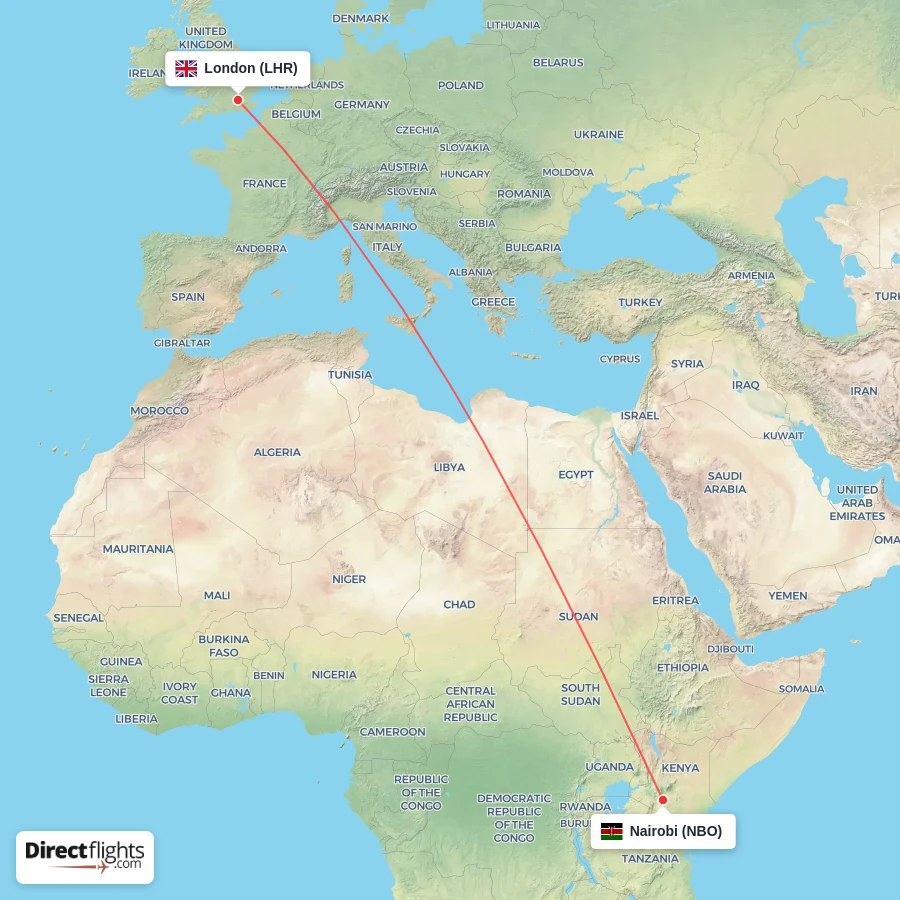 NBO - LHR route map