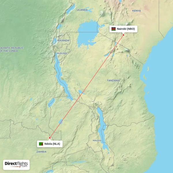 Nairobi - Ndola direct flight map