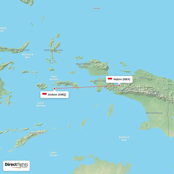 Nabire - Ambon direct flight map