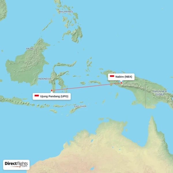 Nabire - Ujung Pandang direct flight map