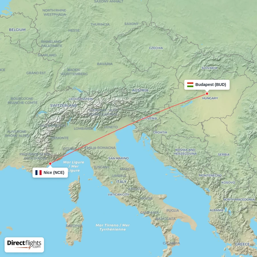 NCE - BUD route map