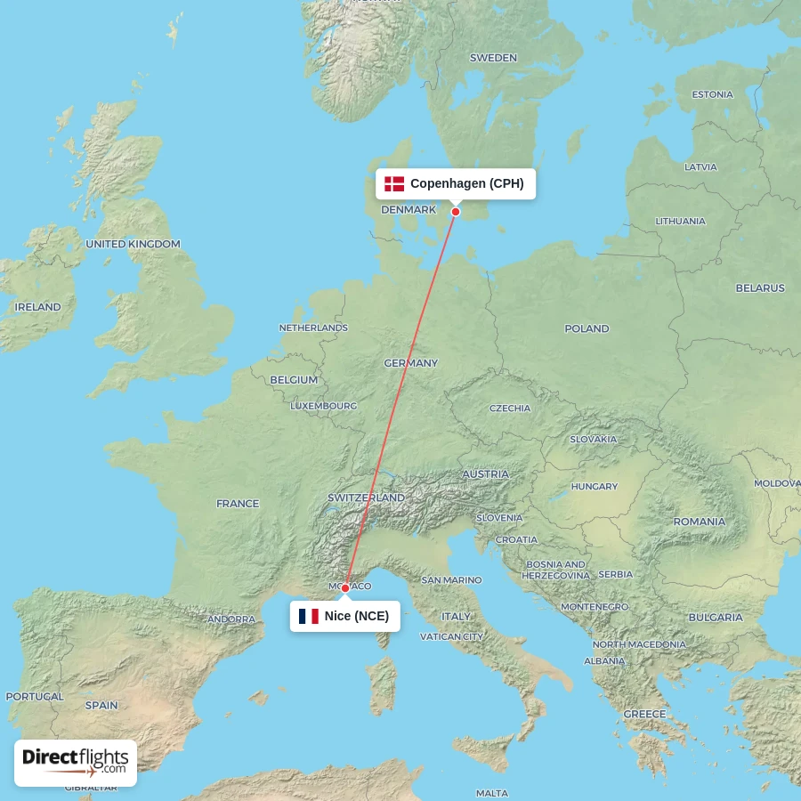 NCE - CPH route map