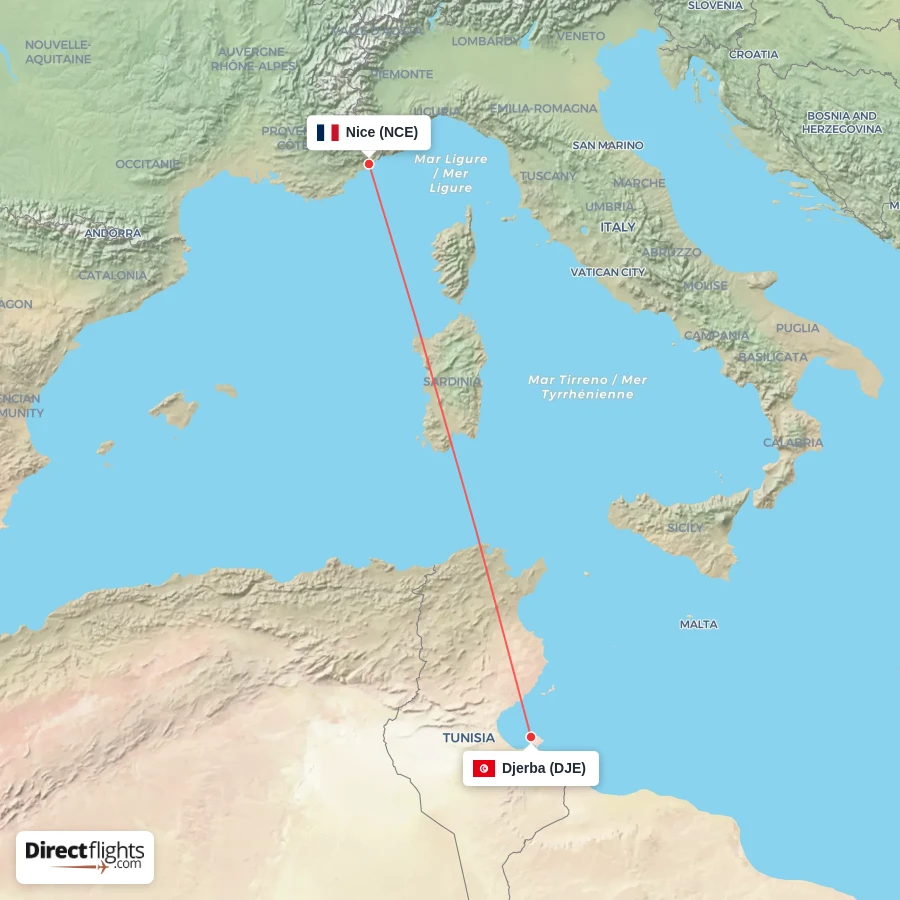 NCE - DJE route map