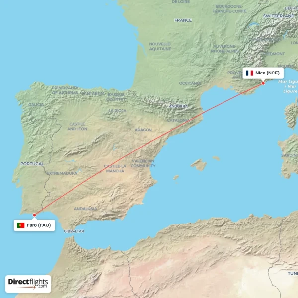 Nice - Faro direct flight map