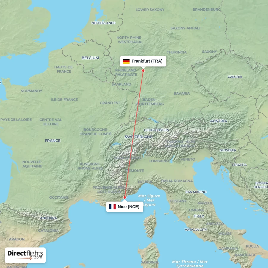 NCE - FRA route map