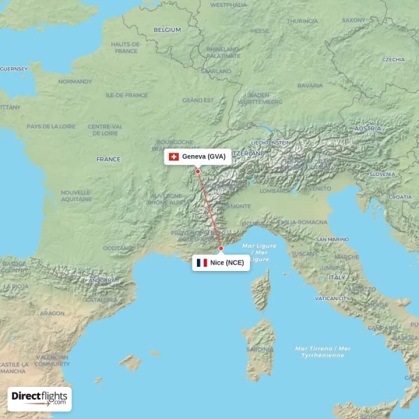 Nice - Geneva direct flight map