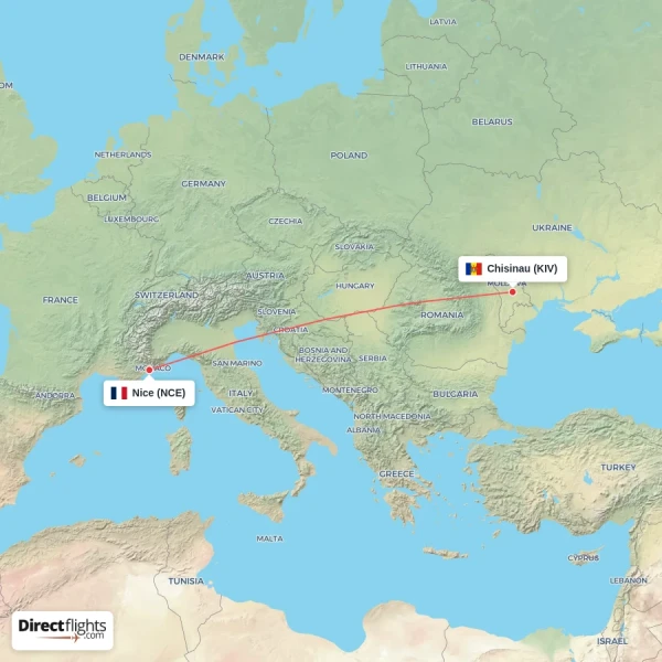 Nice - Chisinau direct flight map