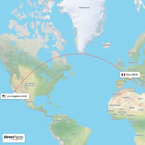 Nice - Los Angeles direct flight map