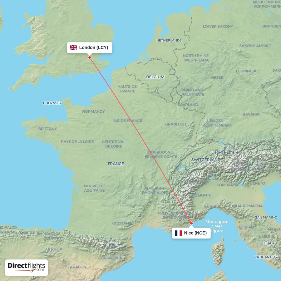 NCE - LCY route map