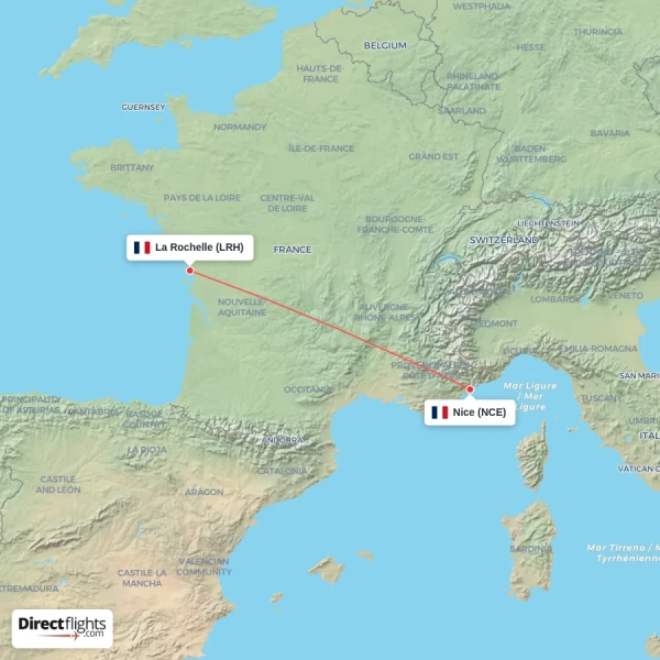 Nice - La Rochelle direct flight map