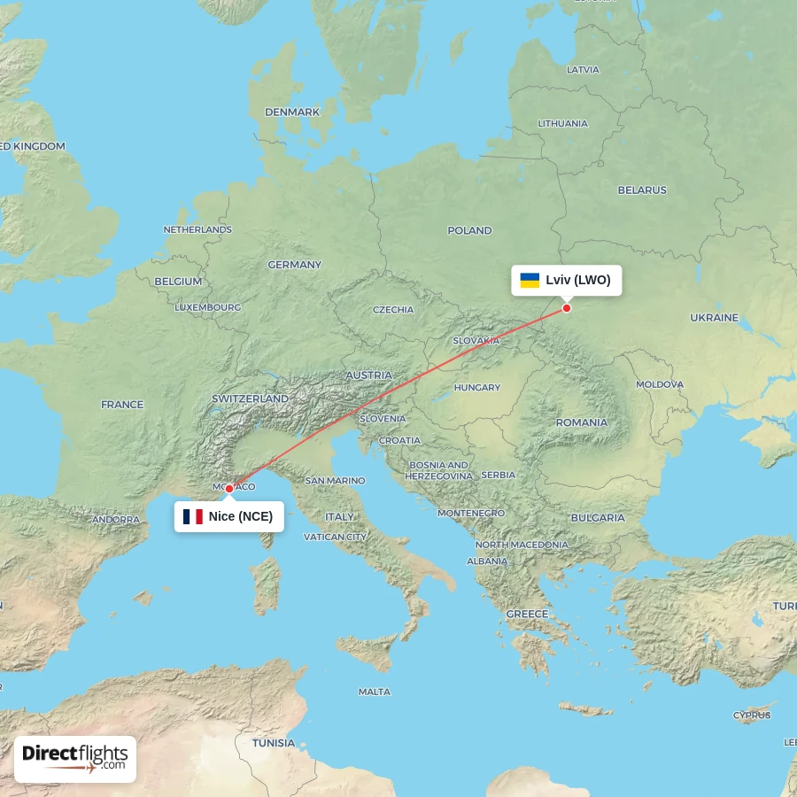 NCE - LWO route map
