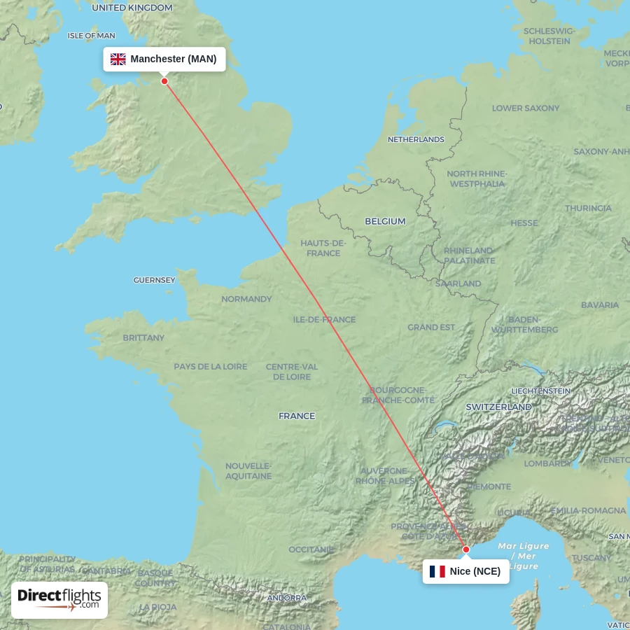 NCE - MAN route map