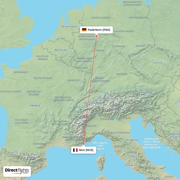 Nice - Paderborn direct flight map