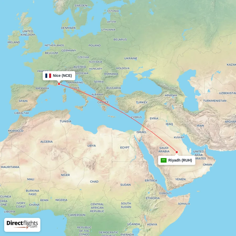 NCE - RUH route map