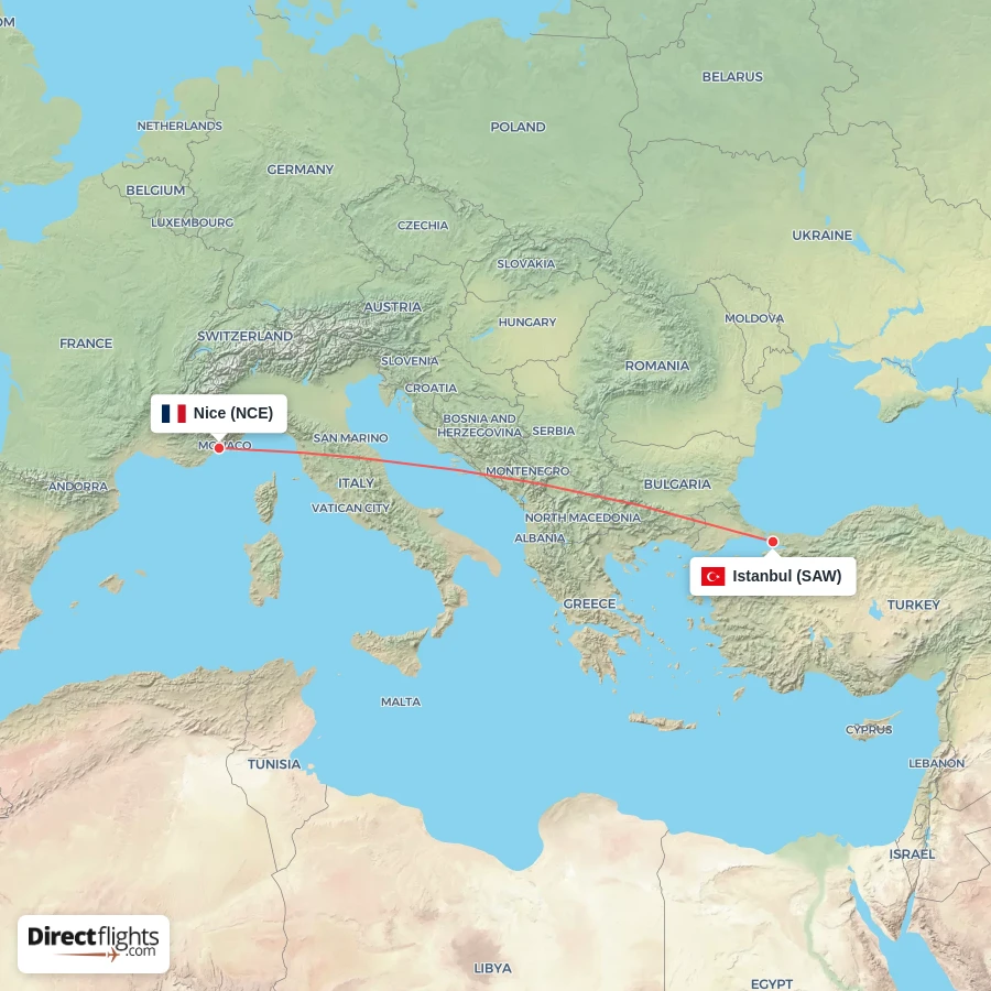 NCE - SAW route map