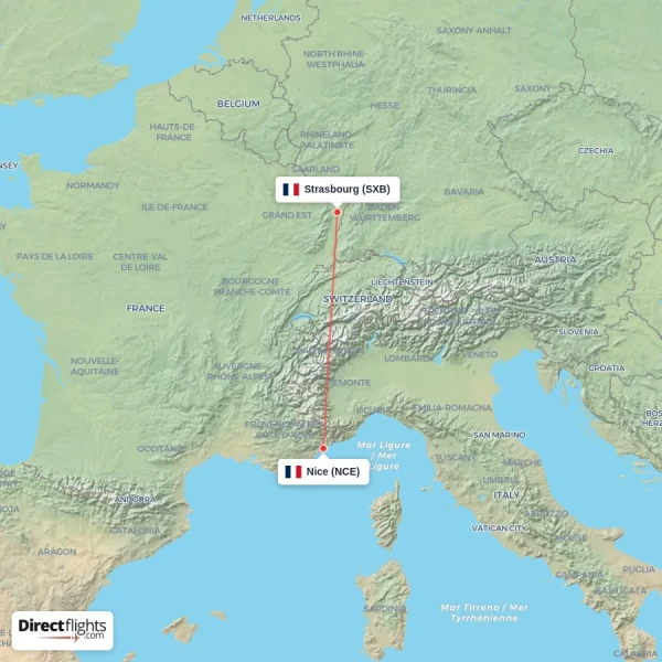Nice - Strasbourg direct flight map