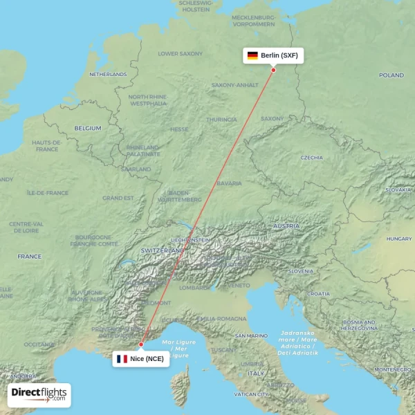 Nice - Berlin direct flight map