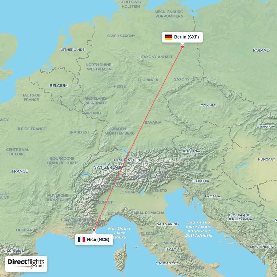 NCE - SXF route map