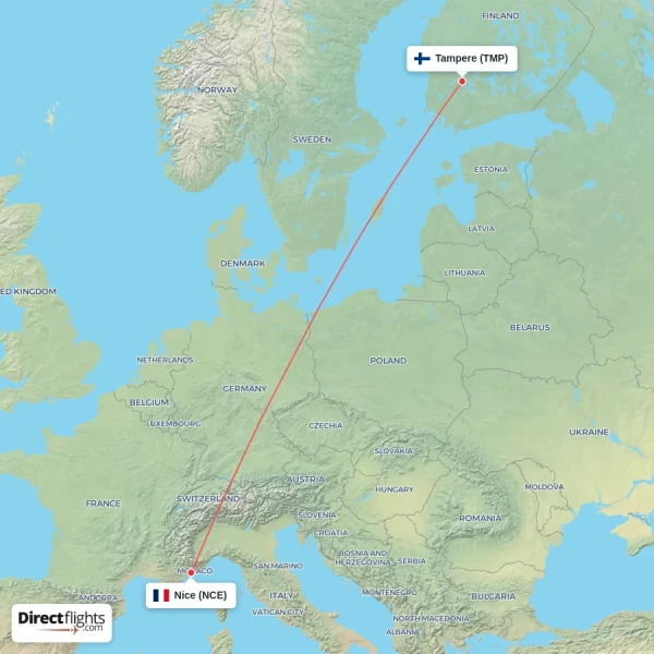 Nice - Tampere direct flight map