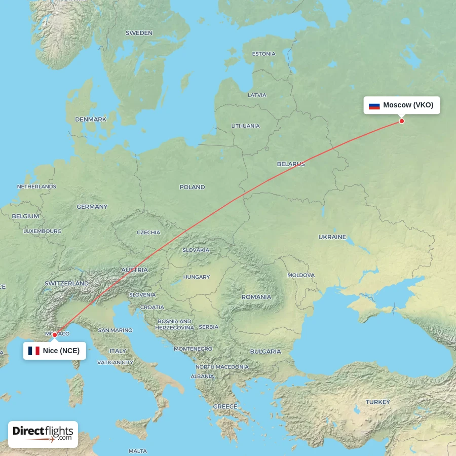 NCE - VKO route map