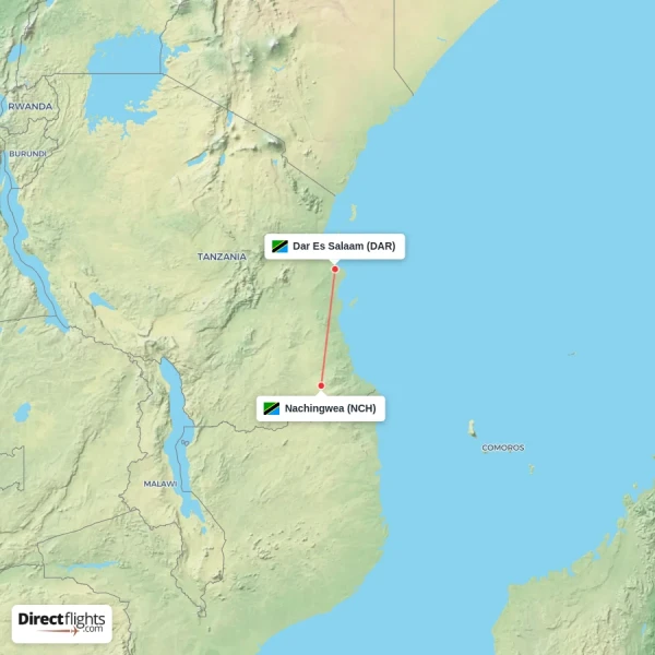 Nachingwea - Dar Es Salaam direct flight map