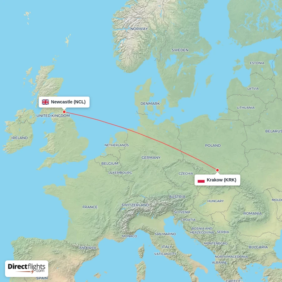 NCL - KRK route map
