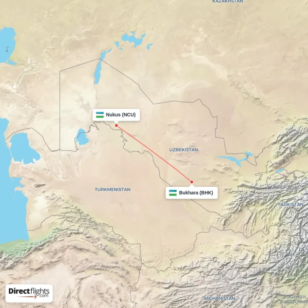 Nukus - Bukhara direct flight map