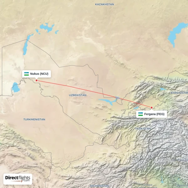 Nukus - Fergana direct flight map