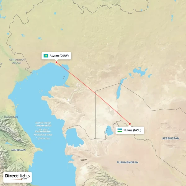Nukus - Atyrau direct flight map