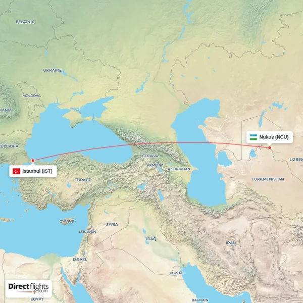 Nukus - Istanbul direct flight map