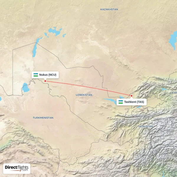 Nukus - Tashkent direct flight map