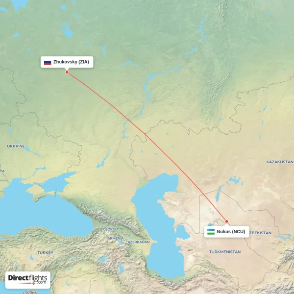 Nukus - Zhukovsky direct flight map