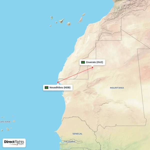 Nouadhibou - Zouerate direct flight map