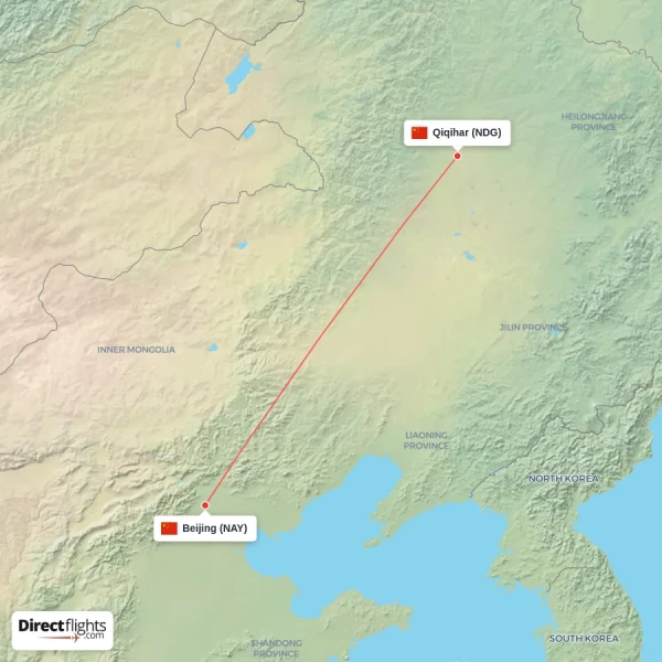 Qiqihar - Beijing direct flight map