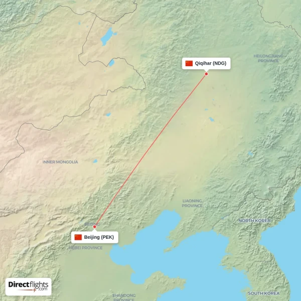Qiqihar - Beijing direct flight map