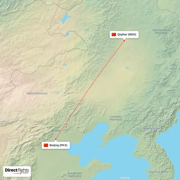 Qiqihar - Beijing direct flight map