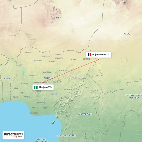 Ndjamena - Abuja direct flight map