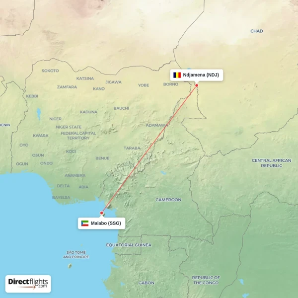 Ndjamena - Malabo direct flight map