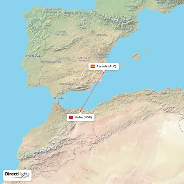 Nador - Alicante direct flight map